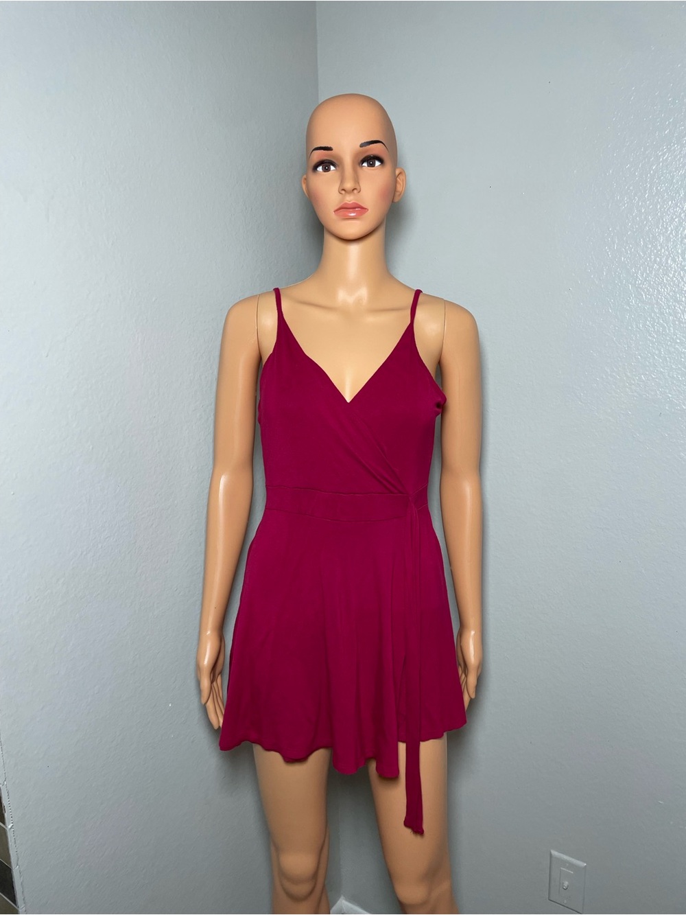 Women’s Fuchsia Wrap Mini Dress with Spaghetti Straps